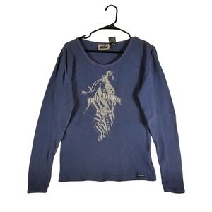 Harley Davidson Womens Long Sleeve Thermal Top Blue Ride to Live Size Large